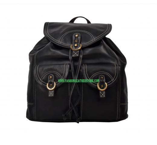 Smooth Buffalo Leather Nappa Leather Lady Backpack Double Pocket Bag
